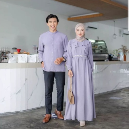 Baju Gamis Syari Couple Muslim Pasangan Cuple Kapelan Keluarga Suami Istri Muslimah Remaja Najwa Cap