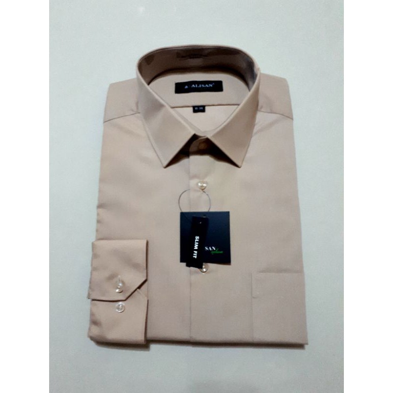 Kemeja Pria Alisan Slim fit Lengan Panjang coklat susu C1