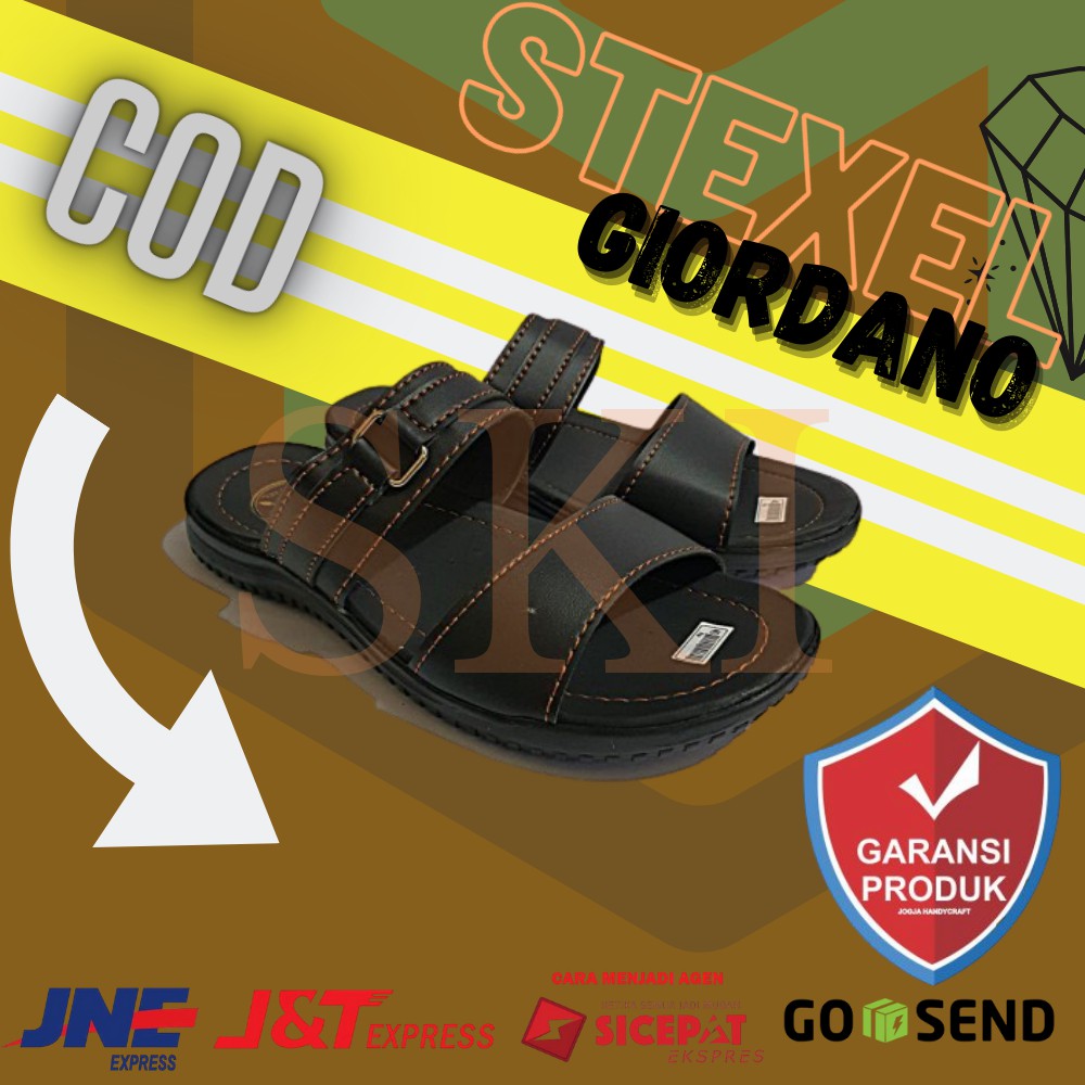 GIORDANO - Sendal Casual Pria Cowok Laki laki Double Strap Black Premium Original