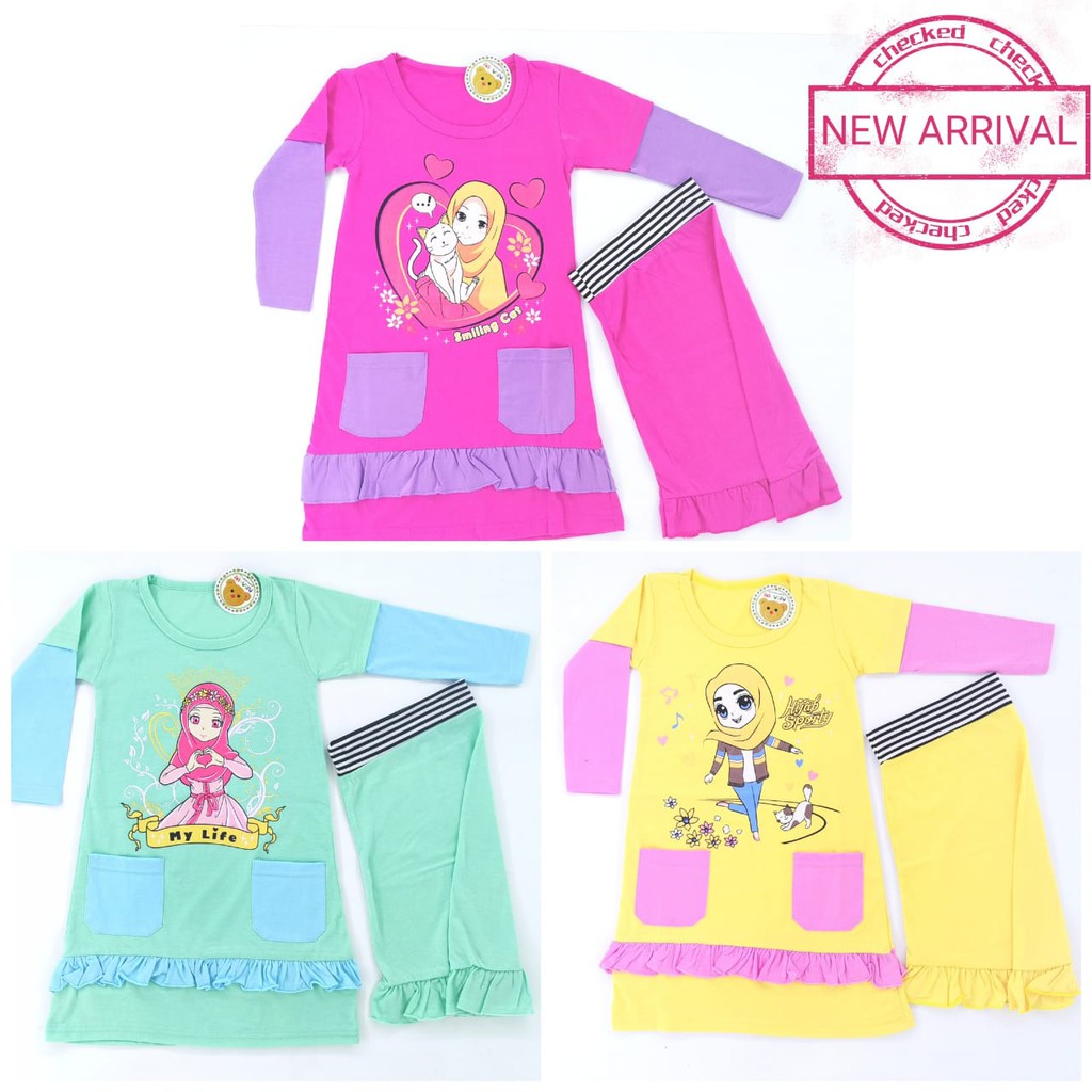 Gamis Anak Perempuan My life -Baju Anak Perempuan hijab sporty - smiling cat 1-9tahun MVIN