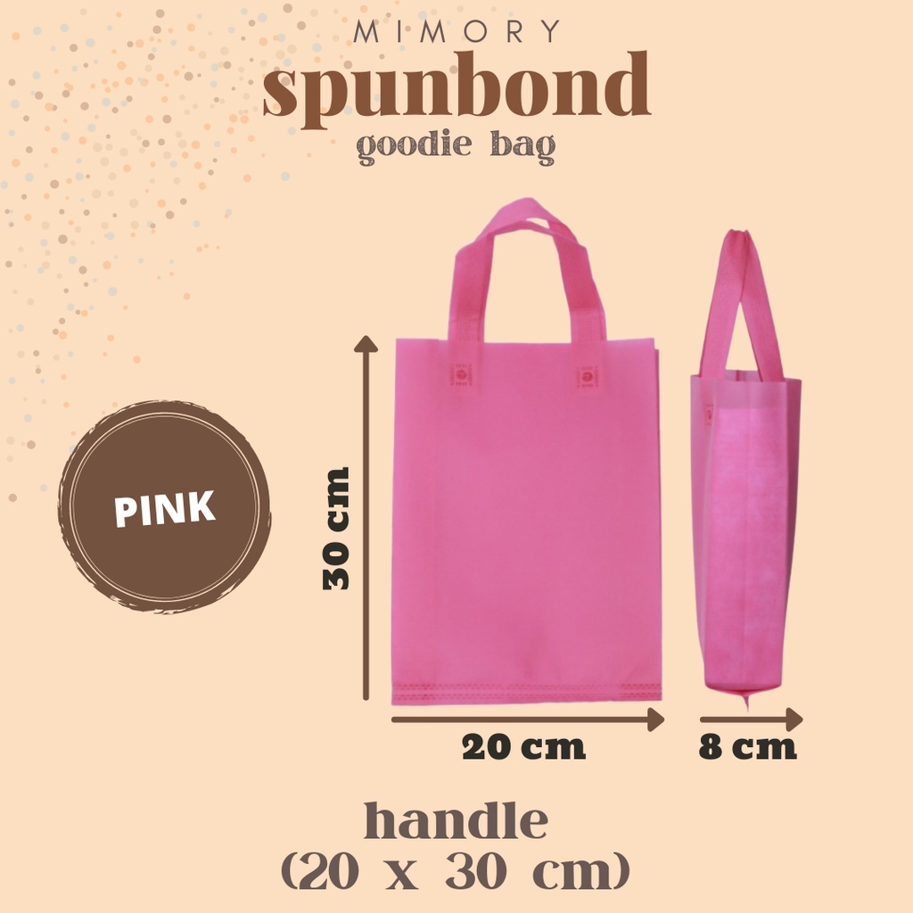 

TAS SPUNBOND 20x30 cm HANDLE -PINK- /Goodie Bag/Ultah/Tas Belanja/Tas Sablon