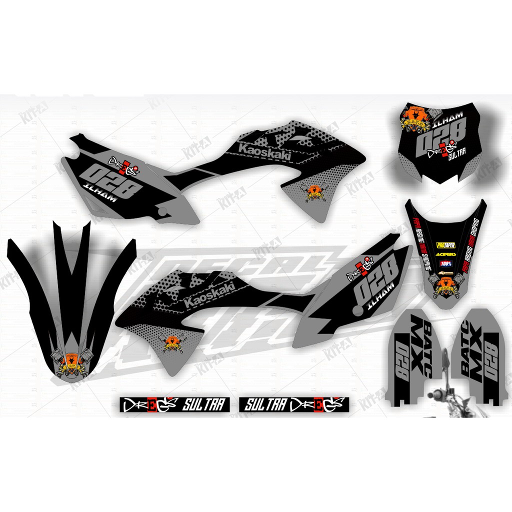 Decal kawasaki klx bf 150 Stiker motor klx 150 g Dekal sticker striping new klx 150 2020 Hitam Abu