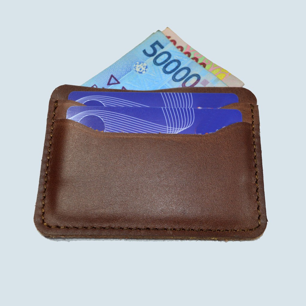 dompet kartu minimalis kulis asli - slim wallet dompet tipis coklat