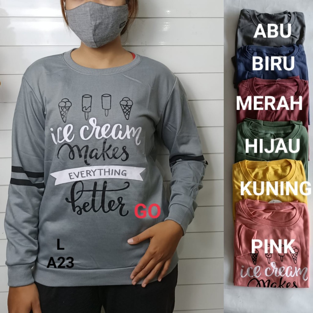 gof A S.DAY SWEATER Pakaian Wanita Outerwear Atasan Motif Huruf Salur Garis Casual Santai Original