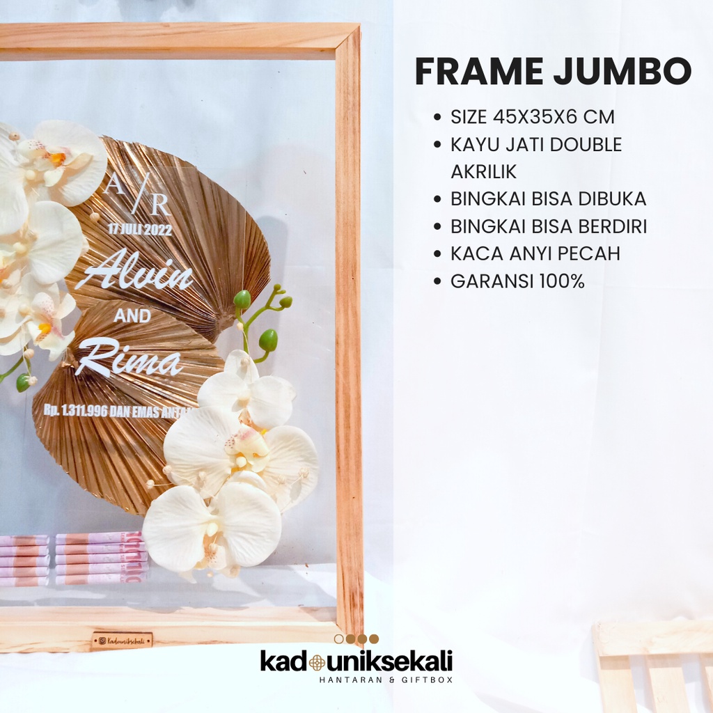 Mahar Bingkai Pernikahan Jumbo 45x35cm Palmleaf Full Rustic - Kadouniksekali