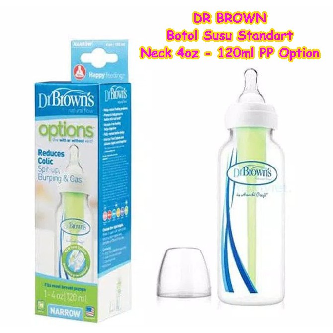 BOTOL SUSU DR BROWN'S STANDART BABY BOTTLE NECK 4OZ / 120ML PP OPTION PLUS / NATURAL FLOW 120ML