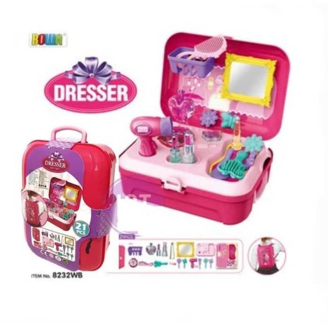 MOMBABY1 Kado Mainan Anak Cewek Perlengkapan Make Up Salon Dresser Backpack