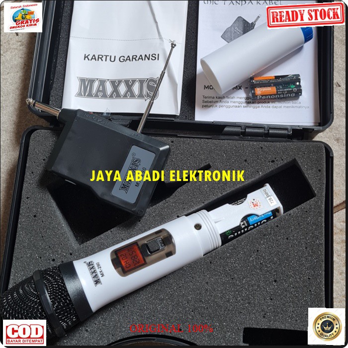 G538  MIC MAXXIS UHF WIRELESS MIKROPHONE KARAOKE PROFESIONAL WIRELESS SINGLE KOPER HANDLE PEGANG DIGITAL PRO VOKAL SUARA AUDIO SISTEM PANGGUNG DJ STUDIO SOUND SYSTEM PAKE KOPER SUARA SANGAT JERNIH DAN COCOK UNTUK DIGUNAKAN DISEGALA ACARA PAKAI BATERAI