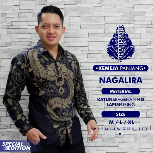 Kemeja Batik Panjang Nagalira Bahan Katun Sragenan Batik Lapis Furing