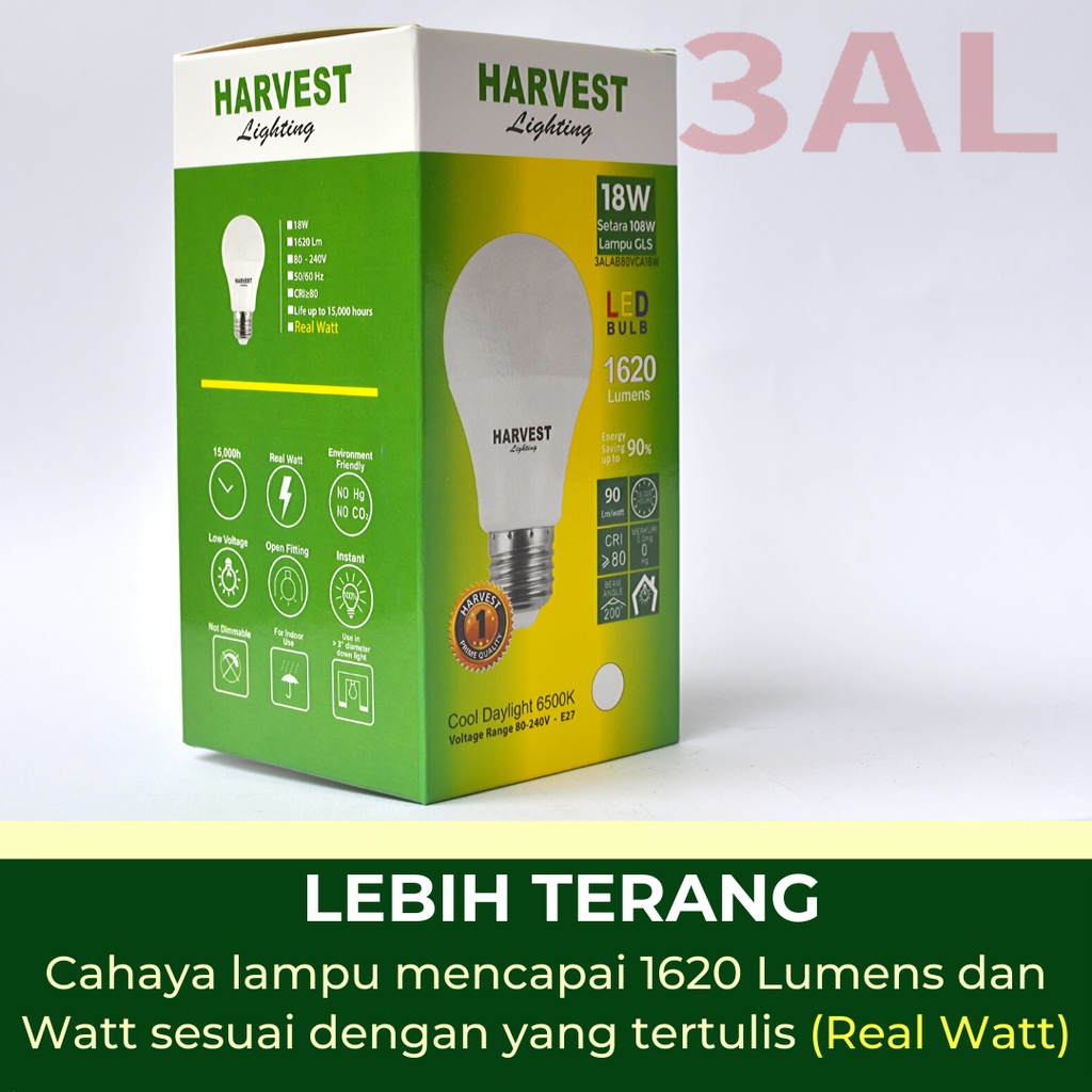 18W - Paket Isi 6 - HARVEST LIGHTING Lampu Bohlam LED A Bulb  18 Watt Lampu Hemat Energi Original Bersertifikasi SNI dan Bergaransi