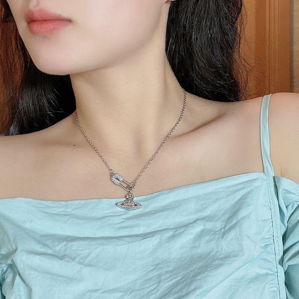 Mxbeauty Korea Kalung Manis Vintage Untuk Gadis Pin Temperamen Zirkon Kristal Kalung