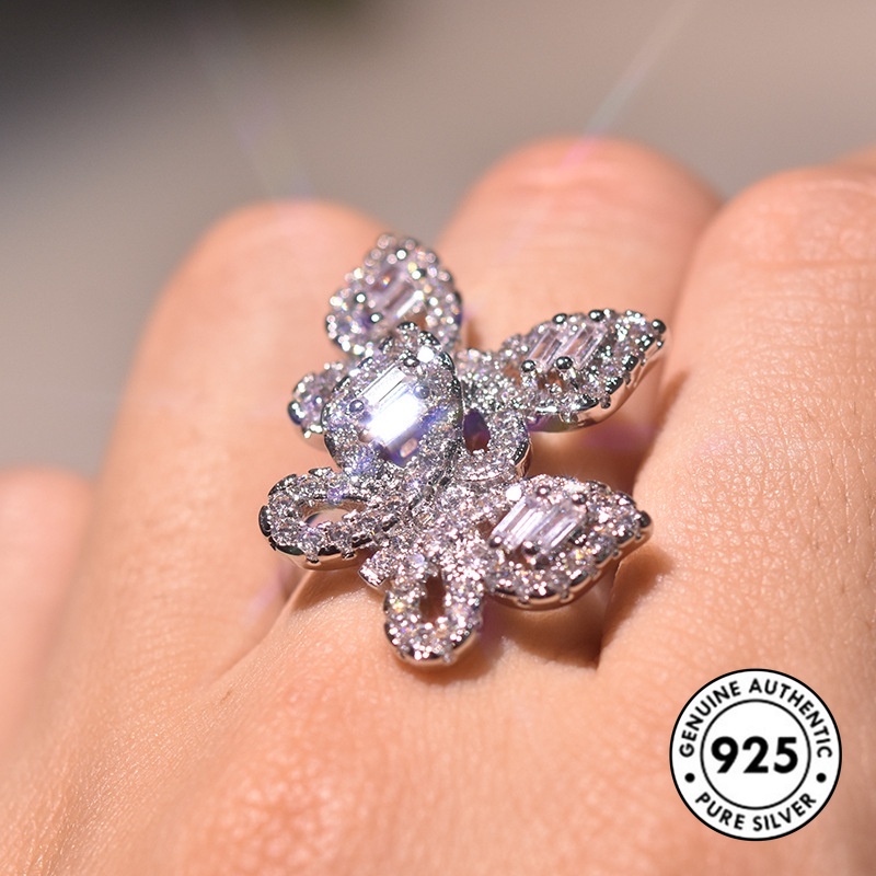 Cincin Silver S925 Bentuk Kupu-Kupu Aksen Berlian Butterfly