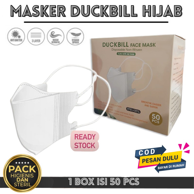 Masker Hijab Duckbill isi 50 Y&amp;B Care Protect You Masker Headloop Disposable Mask Masker Mulut