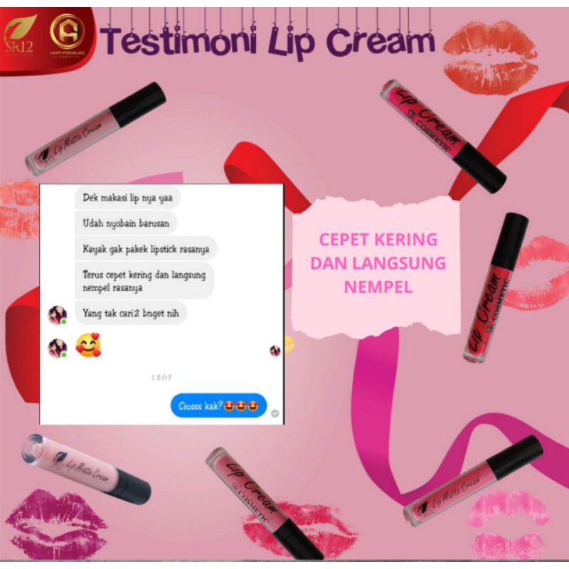 Lip Cream SR12 - Lipstik Tahan Lama &amp; Air / Lip Theraphy Bebas Paraben / Ringan Di Bibir Hasil Warna Yang Lebih Pekat