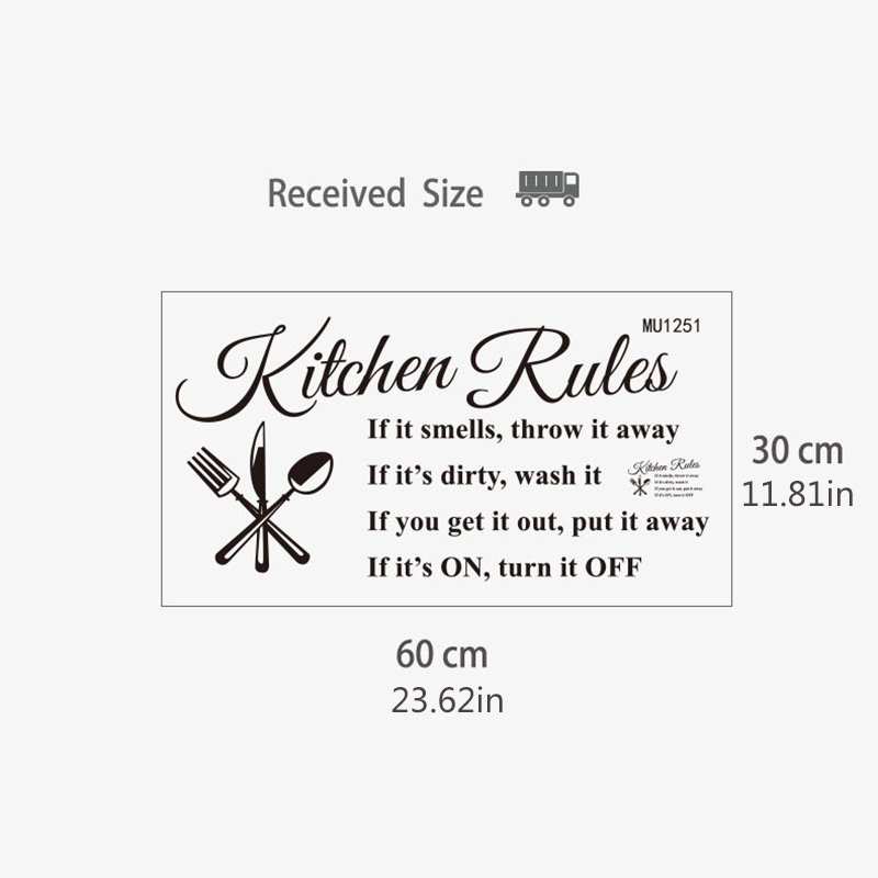 Stiker Dinding Decal Desain Tulisan Kitchen Rules Bahan Pvc Vinyl Dapat Dicopot