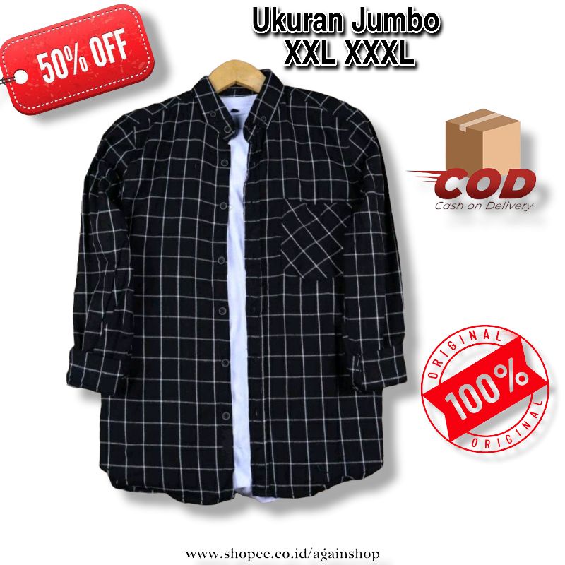 Againshop Kemeja Flanel Pria Lengan Panjang Baju Hem Pria Dewasa Terbaru Ukuran Jumbo XXL XXXL Motif