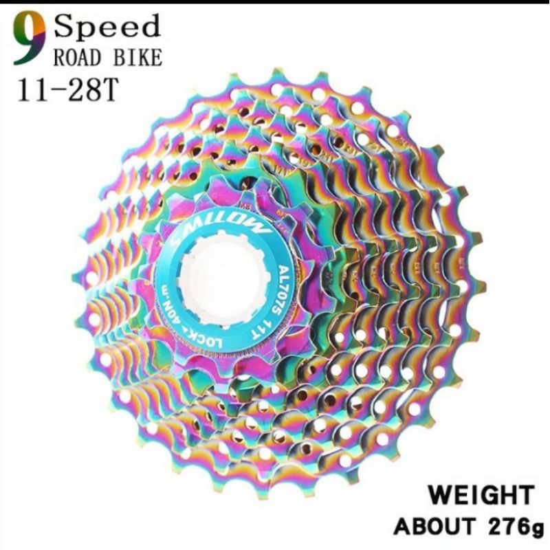 Sprocket road bike SMLLOW rainbow pelangi 9 speed 11-28T