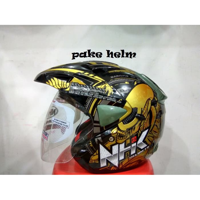 BEST QUALITY HELM NHK PREDATOR MOTIF ALIEN GOLD DOUBLE VISOR