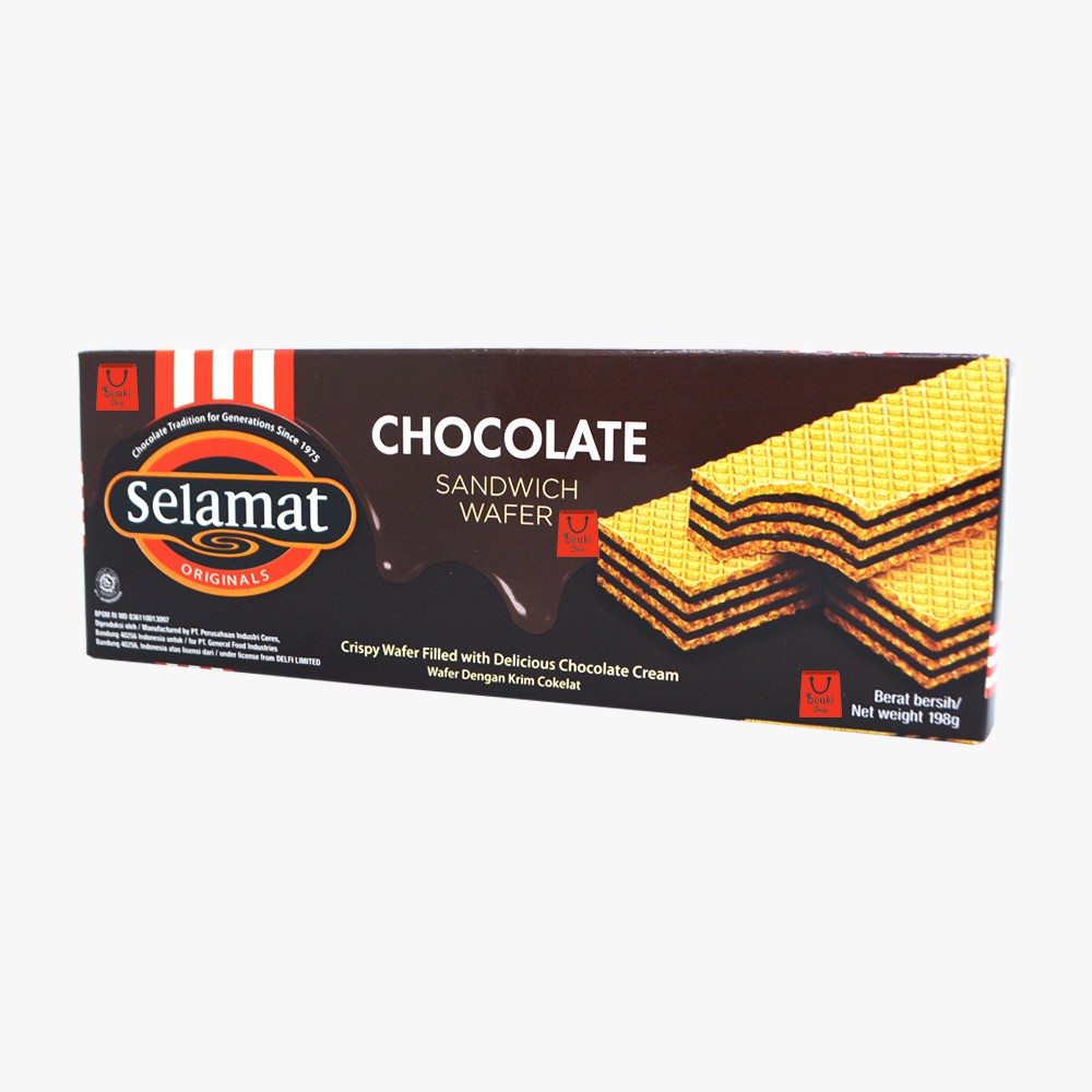 

Selamat Sandwich Wafer Chocolate Biskuit Crispy Isi Krim Coklat Kemasan Box - 198gr