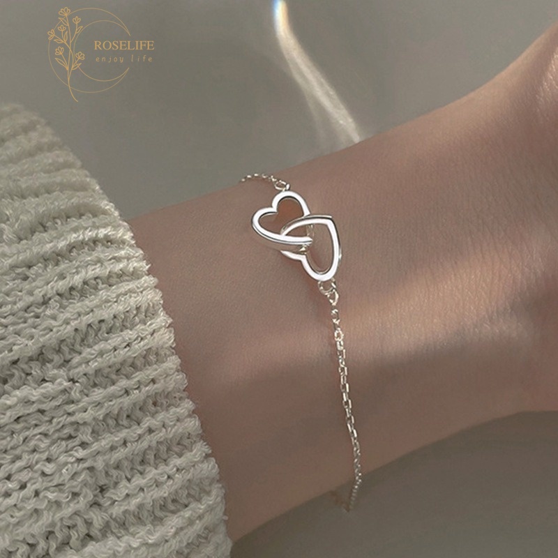 Roselife Gelang Tangan Silver Wanita Desain Hati Hollow