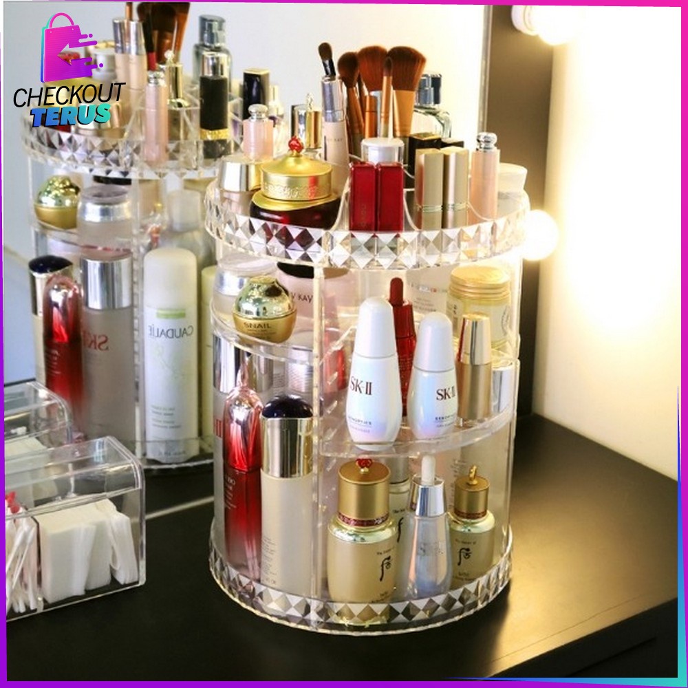 CT K5 K6 Rak Kosmetik Acrylic Putar 360 Derajat Motif Diamond Polos Rak Makeup Tempat Penyimpanan Make Up Organizer