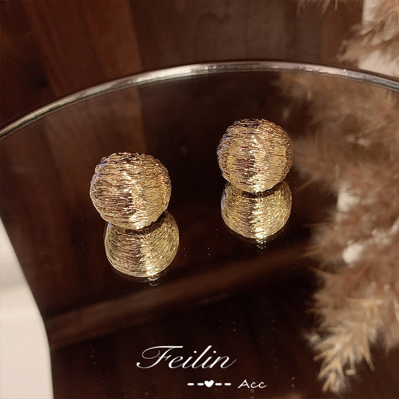 Anting Tusuk Bentuk Bulat Warna Silver / Gold Untuk Wanita