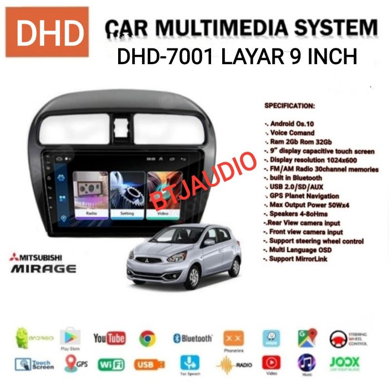 HEAD UNIT TAPE TV MOBIL ANDROID 9 INCH MITSUBISHI MIRAGE 2012-NOW