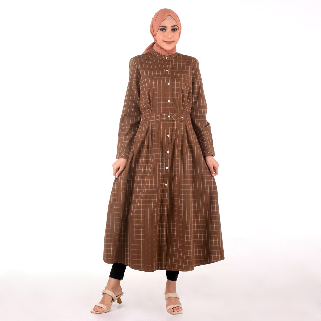 Benhill Gamis Wanita  Flannel Lengan Panjang Kotak Coklat 0577-11518