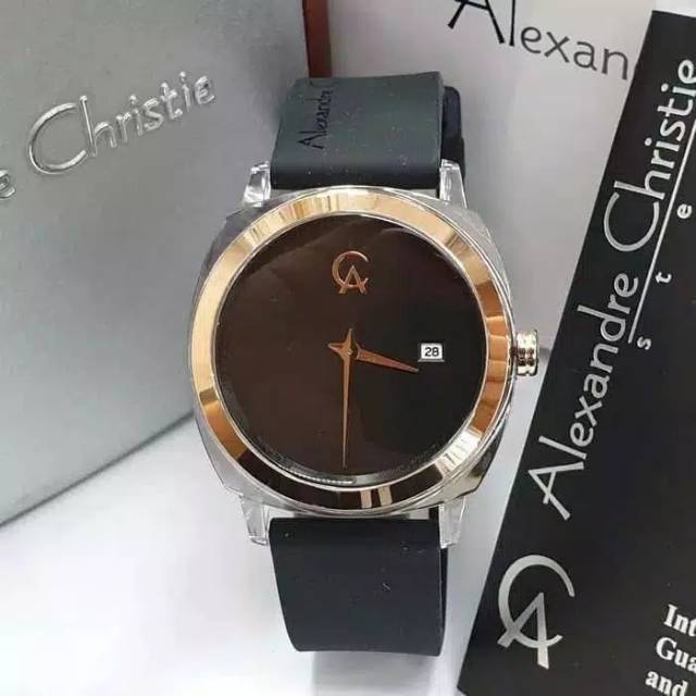 Jam Tangan Alexandre Christie AC 2763 LD Rubber Black Ring Rosegold Wanita / Cewek Original9
