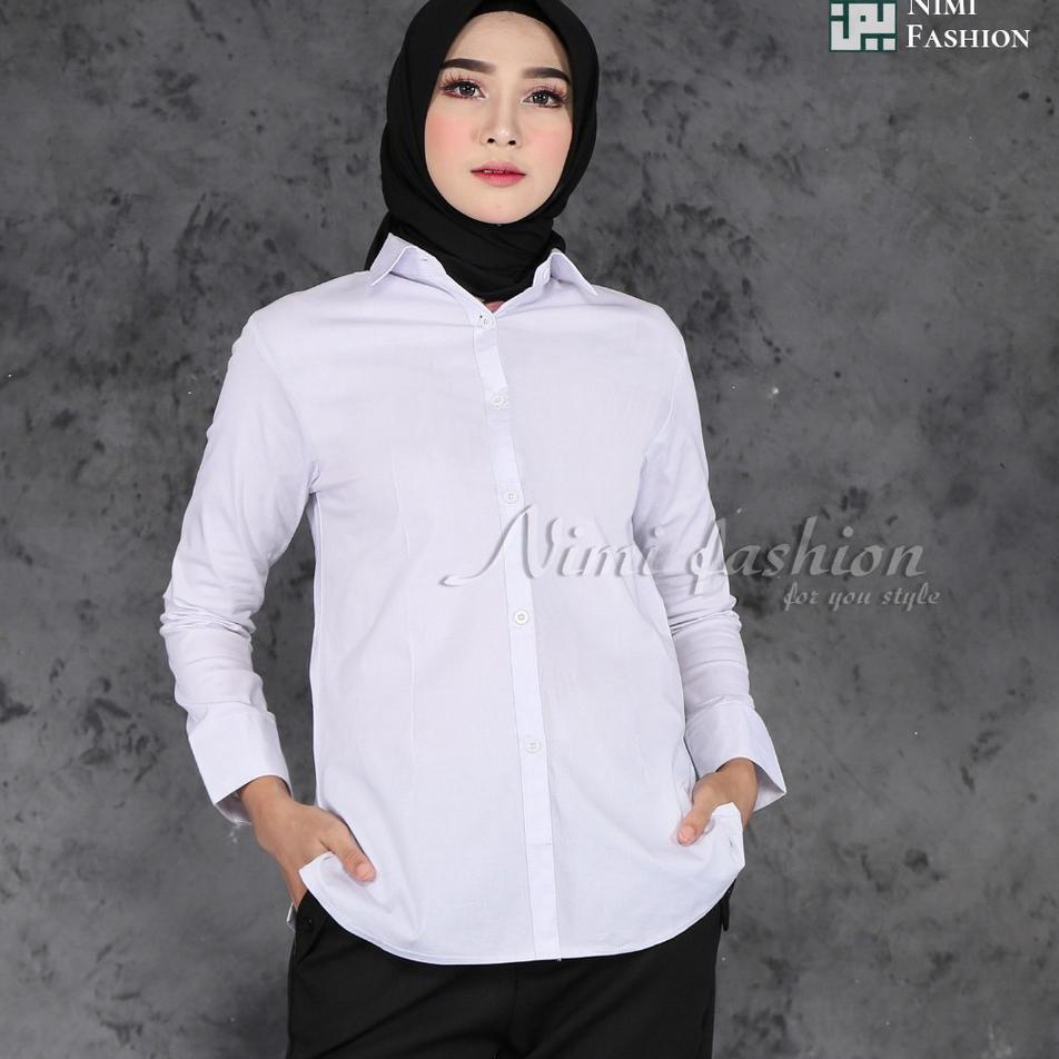 KLR Kemeja Putih Polos Wanita / Baju Kerja Kantor Wanita Jumbo / Kemeja Putih Wanita Lengan Panjang