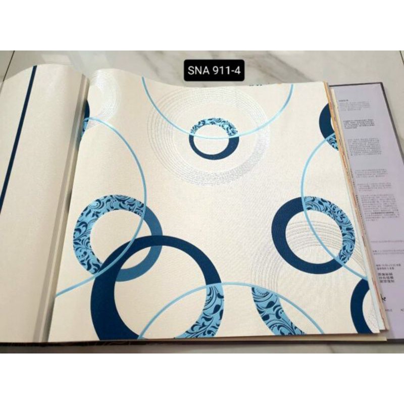 Wallpaper Dinding Vinyl Korea Timbul Siena Salur Polkadot Putih Biru (911-4)