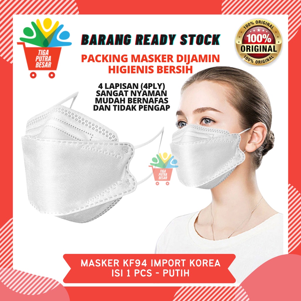 MASKER KF94 WARNA PUTIH 1 PCS - MASKER IMPOR KOREA GOOD QUALITY