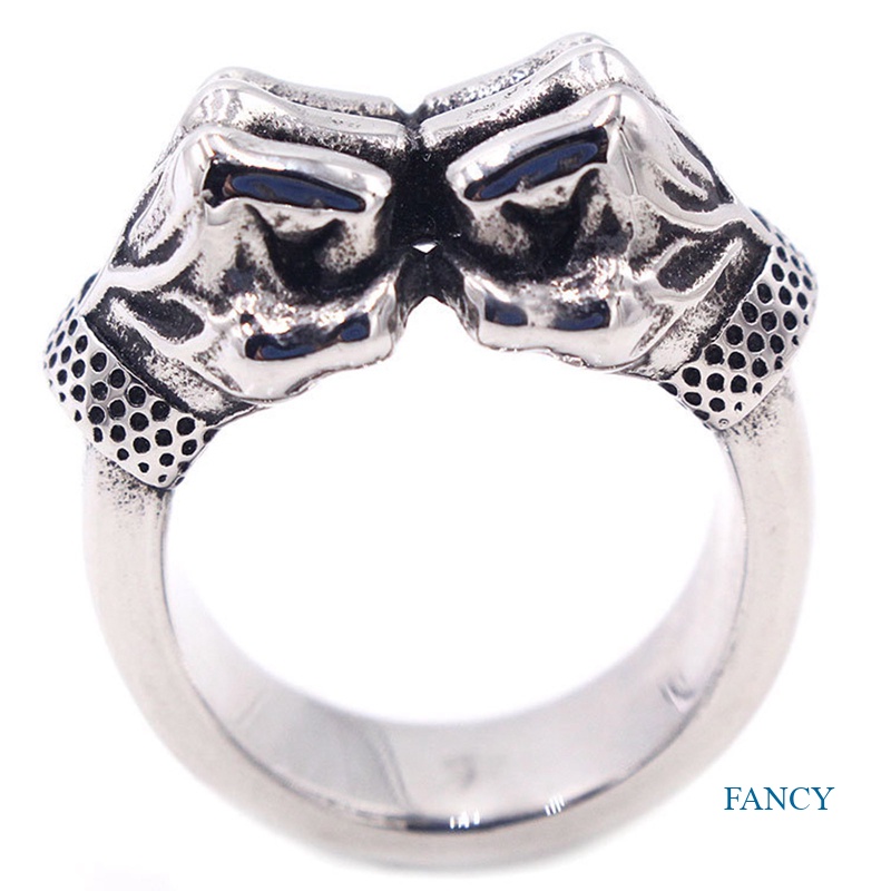 Cincin Desain Kepalan Tangan Ganda Bahan Logam Gaya Punk Rock Kasual Untuk Pria