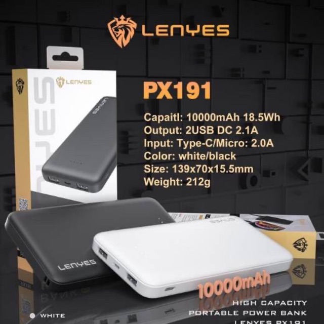 Powerbank Lenyes PX-191 10000Mah 2USB Power Bank Original PB