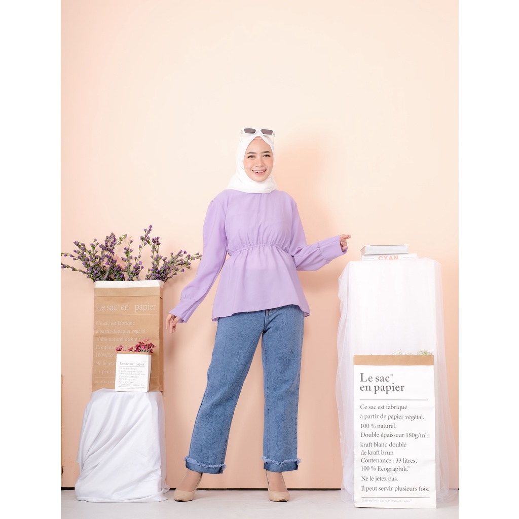 [ 𝐂𝐫𝐨𝐜𝐮𝐬 ]  Zafir Top / Costa Daren Serut Blouse Moscrepe-Zafir - LAVENDER