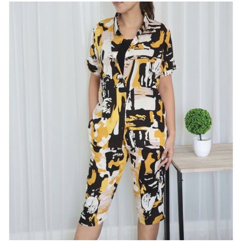 setelan viral nagita - home wear setelan katun rayon premium - celana 7/8