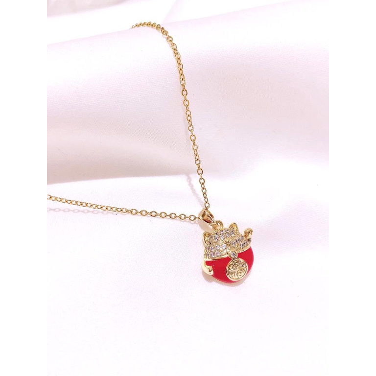 COD! kalung titanium wanita liontin cat hoki / kucing hoki anti karat import