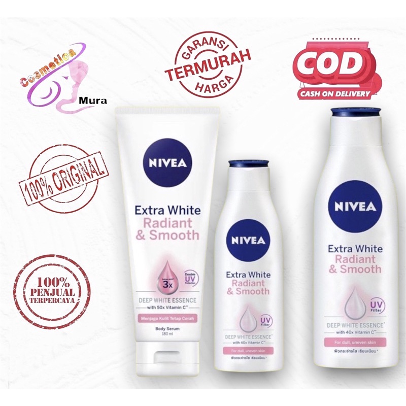 Nivea radiant and smooth body serum 180 ml || NIVEA EXTRA WHITE RADIANT AND SMOOTH lotion 100 dan 200 ml/ lotion NIVEA RADIANT AND SMOOTH