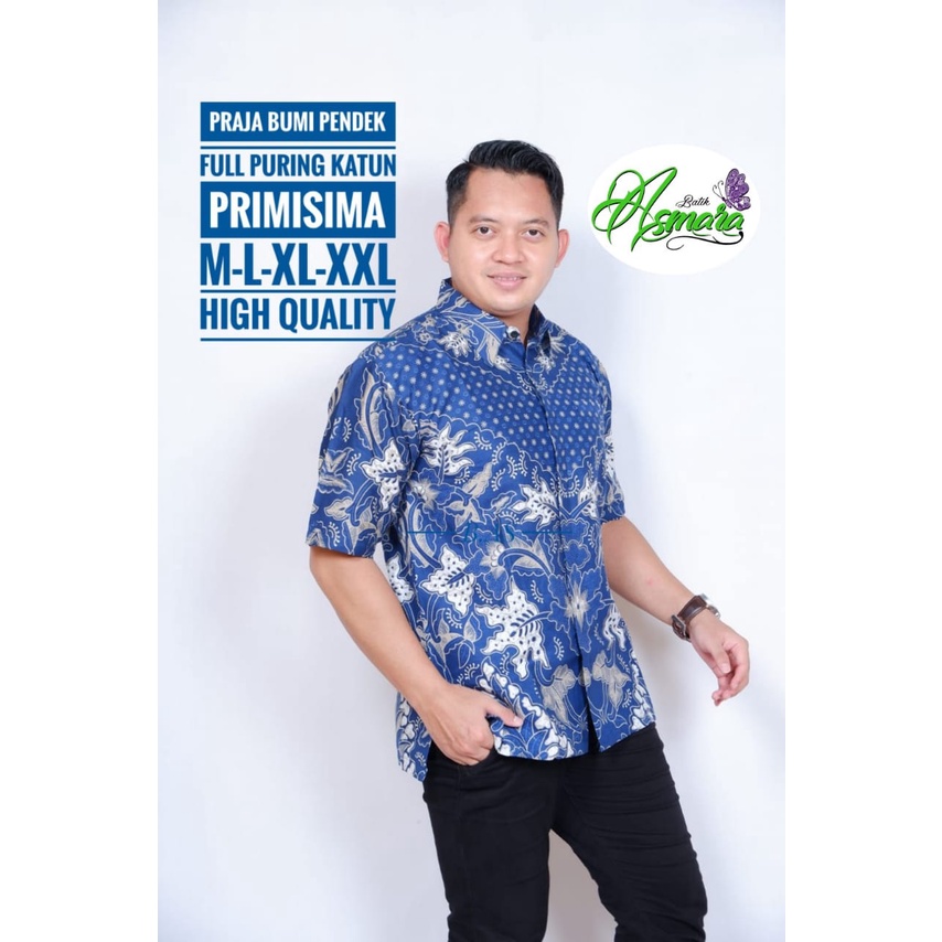 PRAJA BUMI NAVY Kemeja Batik Solo Pria PREMIUM Lengan Panjang Katun Halus BATIK ASMARA PERWIRA BLUE BIRU NAVY Vijay permata biru argo lawu Prastowo Proboseto Rajaswa Jayanegara Mahesa Joglo ungu  Suket Segoro mahkota