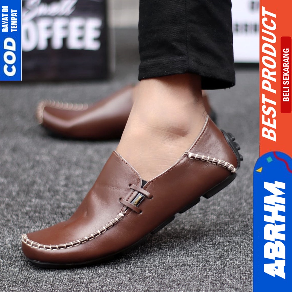 Sepatu Pantofel Kulit Asli Hitam Formal Kerja Pria ABRHM MOOCLEA