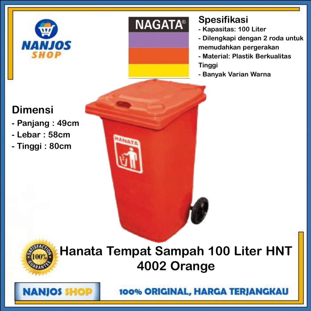 Hanata Tong Tempat Sampah Dustbin Roda Gerobak Hnt4002 Liter Orange