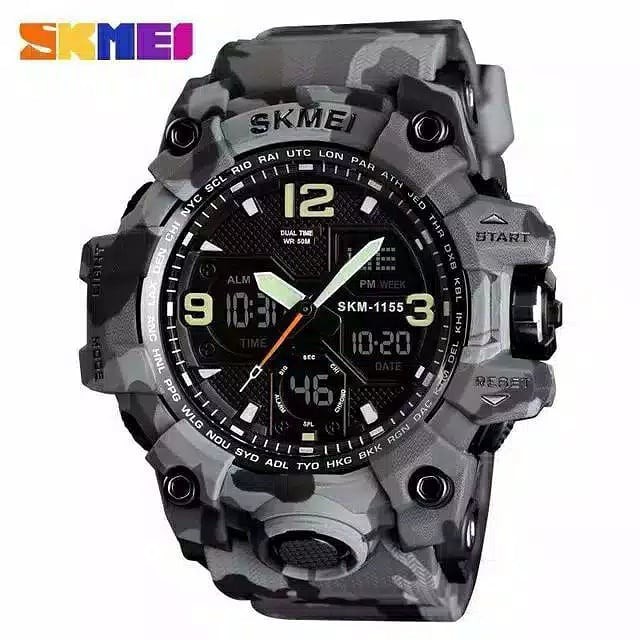Jam tangan pria dual time murah original SKMEI 1155 camo