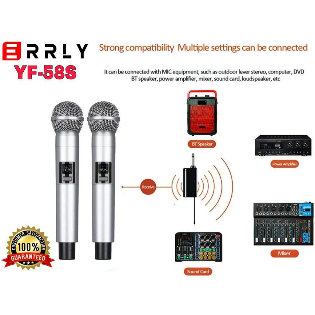 ERRLY YF-58S MICROPHONE WIRELESS UHF Double Mic Digital LED Profesional Chargeable MIKROFON Handheld Nirkabel Isi ulang KARAOKE KTV YF58S