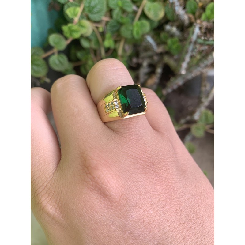 Cincin Pria Zamrud Green Emerald Byron Ring Gold Filled Cutting Mewah