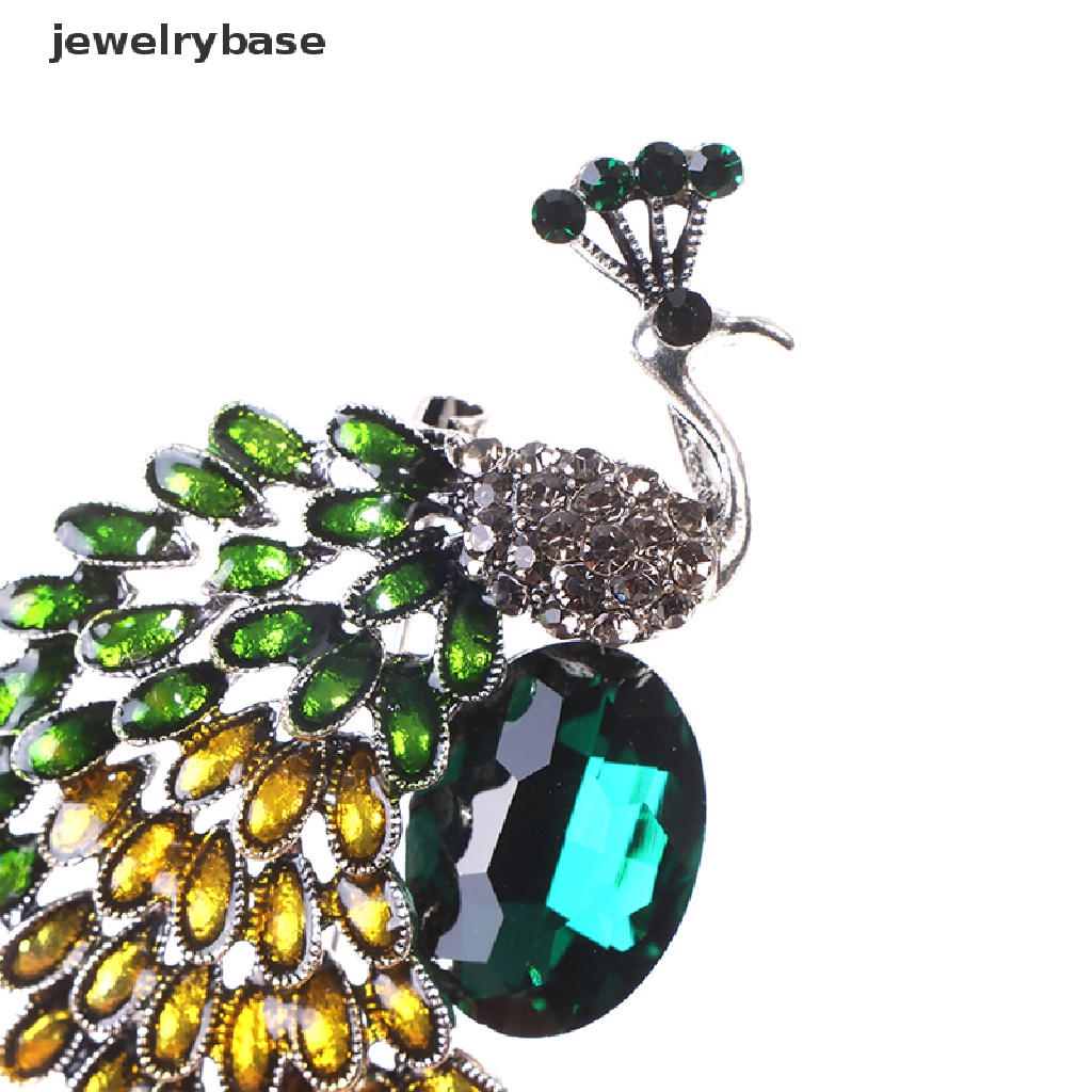 1 Pc Bros Bentuk Merak Aksen Berlian Imitasi Warna Hijau Untuk Wanita