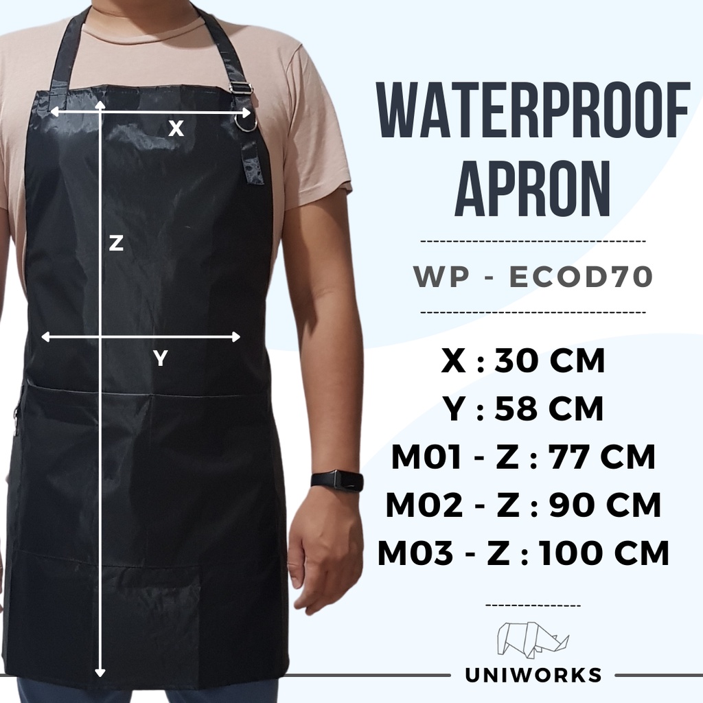 UNIWORKS Apron Waterproof Seri EcoD70 M01 Bahan Anti Air Warna Hitam