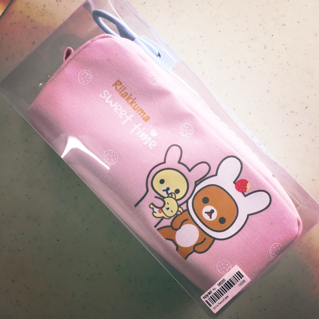 

Kotak pensil kain motif Rilakkuma dengan resleting plastik besar