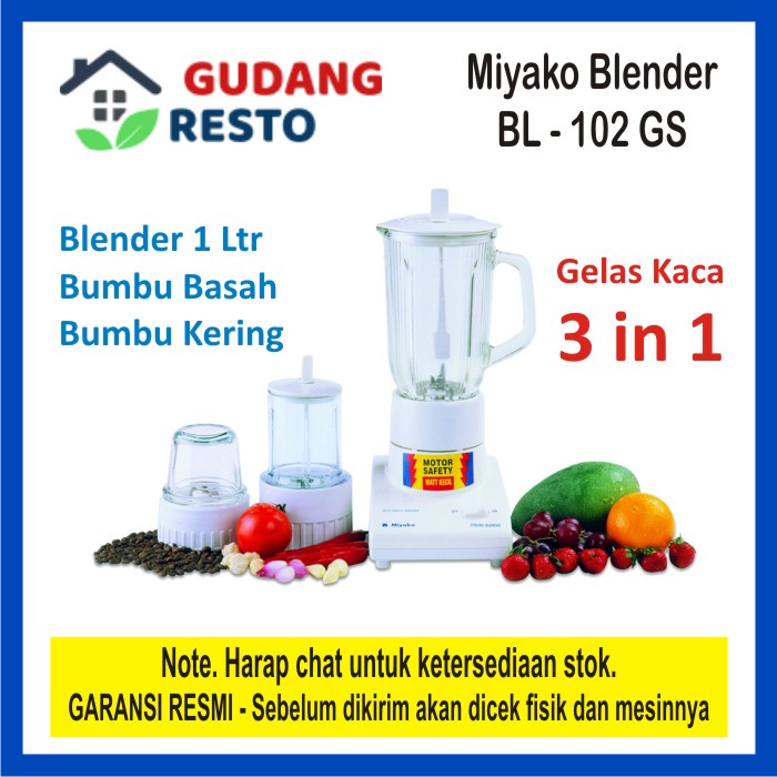 Blender Miyako BL 102 GS Gelas KACA 3 in 1 Dry / Wet Mill Grinder BL102 102GS