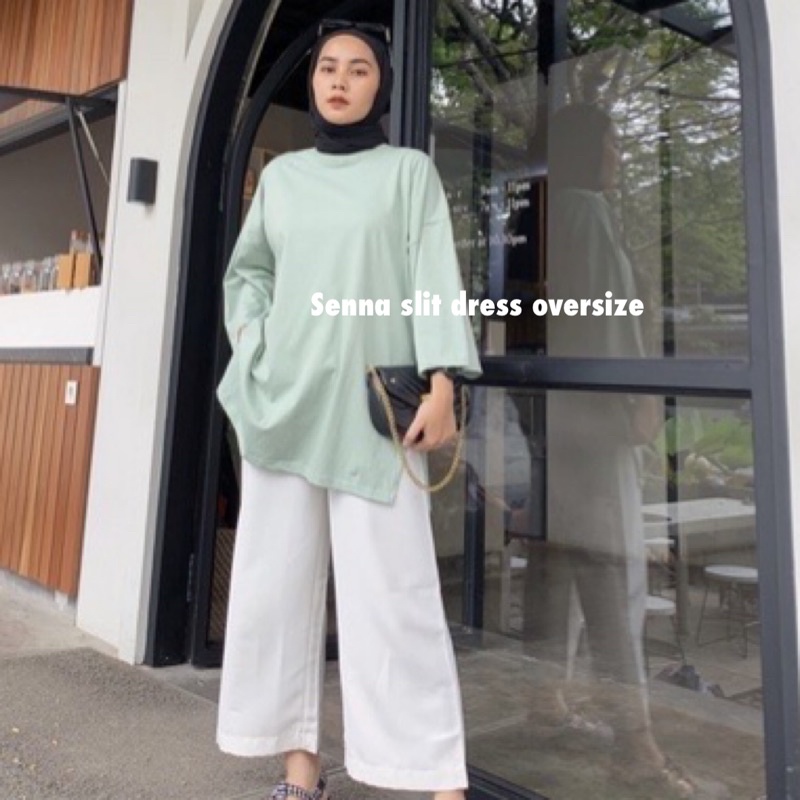 KAOS OVERSIZED SLIT DAILY TOP JUMBO XXL BASIC POLOS  LENGAN 7/8 COTTON COMBED 30S | SENA SLIT DRESS | SYLMI BASIC | KAOS OVERSIZE TOP HIJAB WANITA BASIC OOTD | Basic Oversized Top Kaos Polos Wanita Jumbo Lengan 7/8 / Atasan Casual