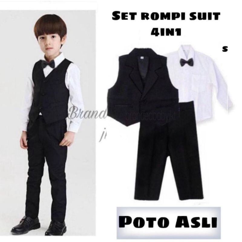 PHOTO PRODUCT ASLI PROMO SETELAN / SET 4 in 1 JAS ROMPI HITAM / NAVY ANAK LENGKAP DASI KUPU kode 14210 14220